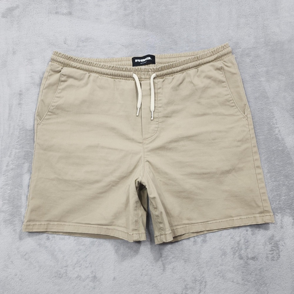 RSQ Shorts Mens M Beige Chino Pull On Elastic Waist Drawstring Casual Preppy
